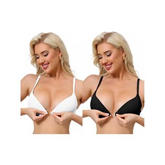 2 Packs Women's Push Up Underwire Bralette Adjustable Straps Bras with Front Closure