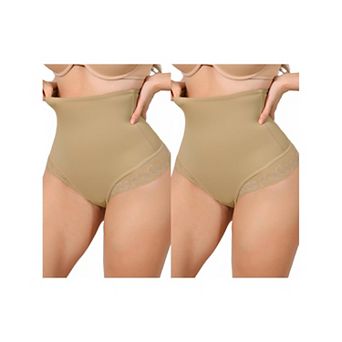 2 Packs Women's High Waisted Shapewear Thong Tummy Control Slimming Ice Silk Elegant Lace Underwear