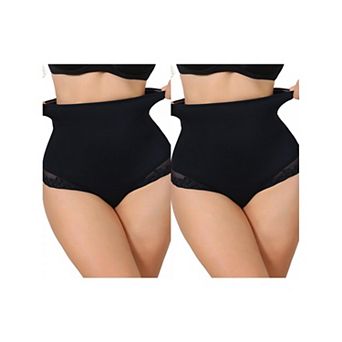 2 Packs Women's High Waisted Shapewear Thong Tummy Control Slimming Ice Silk Elegant Lace Underwear