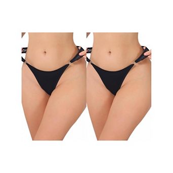 2 Packs Women's Low Rise Lace Thong Soft Silky Underwear with Side Rings