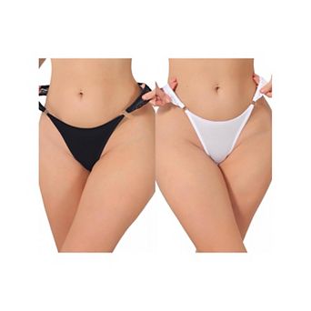 2 Packs Women's Low Rise Lace Thong Soft Silky Underwear with Side Rings