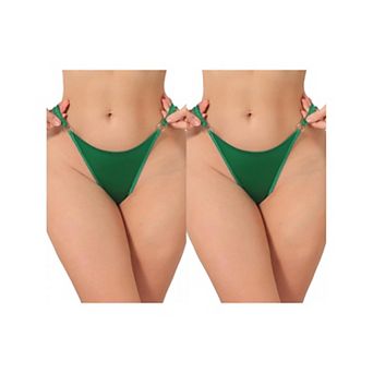 2 Packs Women's Low Rise Lace Thong Soft Silky Underwear with Side Rings