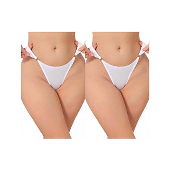 2 Packs Women's Low Rise Lace Thong Soft Silky Underwear with Side Rings