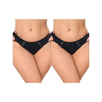 2 Packs Women's Lace Low Rise Bikini Underwear Breathable No Show Satin Briefs