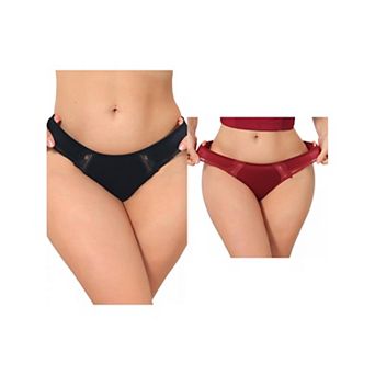 2 Packs Women's Lace Low Rise Bikini Underwear Breathable No Show Satin Briefs