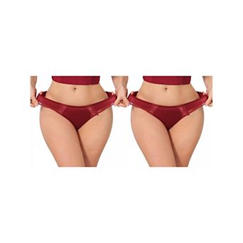 2 Packs Women's Lace Low Rise Bikini Underwear Breathable No Show Satin Briefs