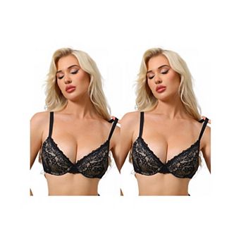 2 Packs Women's Floral Lace Push Up Underwire Adjustable Straps Bras Full Coverage Padded Lingerie