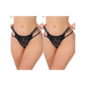 2 Packs Women's Low Waist Shiny Tangas Letter Prints Lace Underwear Thong
