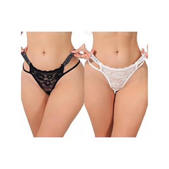 2 Packs Women's Low Waist Shiny Tangas Letter Prints Lace Underwear Thong