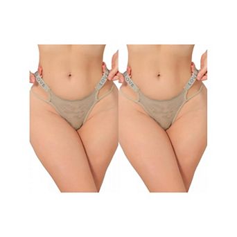 2 Packs Women's Low Waist Shiny Tangas Letter Prints Lace Underwear Thong