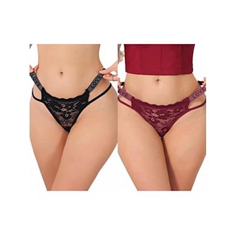 2 Packs Women's Low Waist Shiny Tangas Letter Prints Lace Underwear Thong