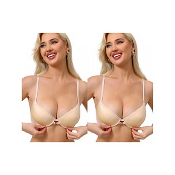 2 Packs Women's Lace Trim Push Up Bra Plunge Underwire Bralette Cleavage Bras Adjustable Straps