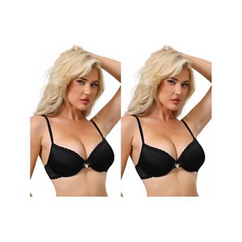 2 Packs Women's Lace Trim Push Up Bra Plunge Underwire Bralette Cleavage Bras Adjustable Straps