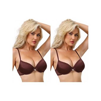 2 Packs Women's Lace Trim Push Up Bra Plunge Underwire Bralette Cleavage Bras Adjustable Straps