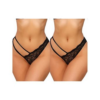 2 Packs Women's Floral Lace Low Waisted Briefs Side Hollow Out Mesh String Thongs Underwear