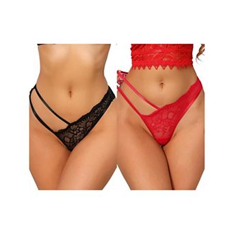 2 Packs Women's Floral Lace Low Waisted Briefs Side Hollow Out Mesh String Thongs Underwear