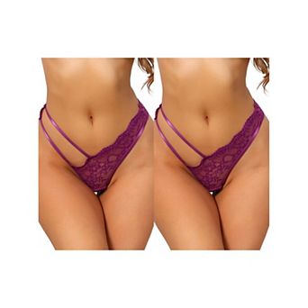 2 Packs Women's Floral Lace Low Waisted Briefs Side Hollow Out Mesh String Thongs Underwear