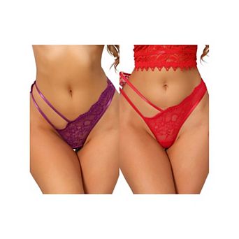 2 Packs Women's Floral Lace Low Waisted Briefs Side Hollow Out Mesh String Thongs Underwear