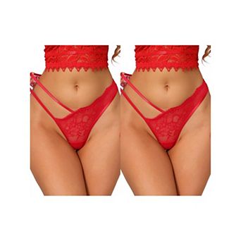 2 Packs Women's Floral Lace Low Waisted Briefs Side Hollow Out Mesh String Thongs Underwear