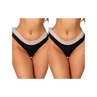 2 Packs Women's Low-Rise Ice Silk Panties Lace Trim Lingerie No Trace Underwear Breathable Intimates