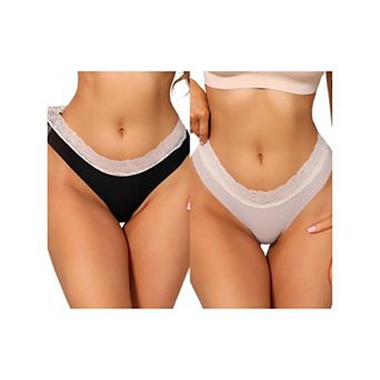 2 Packs Women's Low-Rise Ice Silk Panties Lace Trim Lingerie No Trace Underwear Breathable Intimates