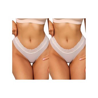 2 Packs Women's Low-Rise Ice Silk Panties Lace Trim Lingerie No Trace Underwear Breathable Intimates