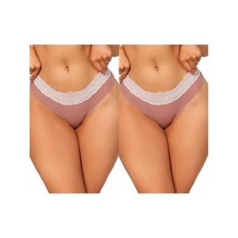 2 Packs Women's Low-Rise Ice Silk Panties Lace Trim Lingerie No Trace Underwear Breathable Intimates