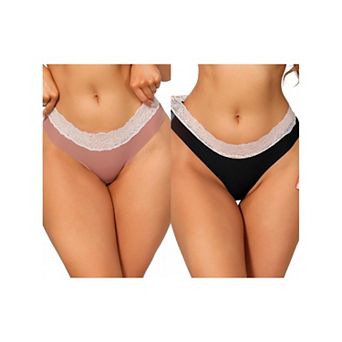 2 Packs Women's Low-Rise Ice Silk Panties Lace Trim Lingerie No Trace Underwear Breathable Intimates