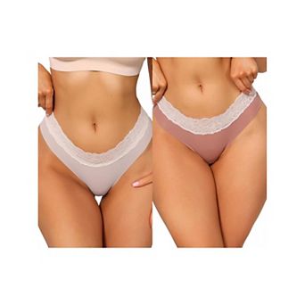 2 Packs Women's Low-Rise Ice Silk Panties Lace Trim Lingerie No Trace Underwear Breathable Intimates