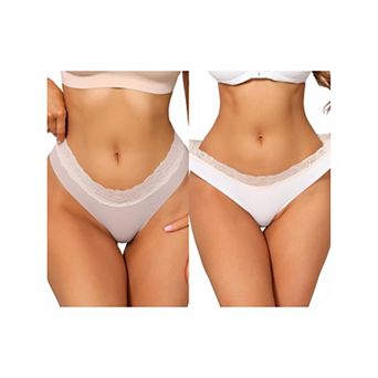 2 Packs Women's Low-Rise Ice Silk Panties Lace Trim Lingerie No Trace Underwear Breathable Intimates