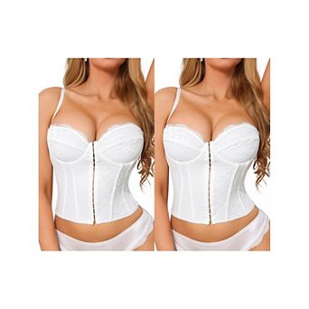 2 Packs Corset Tops for Women Lace Bustier Underwire Top Front Hook Backless Slim Fit Boned Bralette