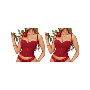 2 Packs Corset Tops for Women Lace Bustier Underwire Top Front Hook Backless Slim Fit Boned Bralette