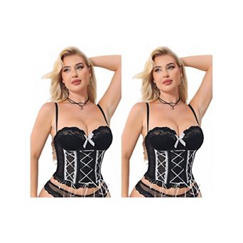 2 Packs Lace Corset Tops for Women Sheer Mesh Spaghetti Strap Shapewear Party Club Tank Tops