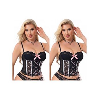 2 Packs Lace Corset Tops for Women Sheer Mesh Spaghetti Strap Shapewear Party Club Tank Tops