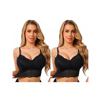 2 Packs Women's Lace V Neck Wireless Camisole Adjustable Spaghetti Straps Padded Triangle Bras