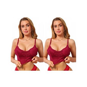 2 Packs Women's Lace V Neck Wireless Camisole Adjustable Spaghetti Straps Padded Triangle Bras