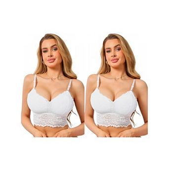 2 Packs Women's Lace V Neck Wireless Camisole Adjustable Spaghetti Straps Padded Triangle Bras