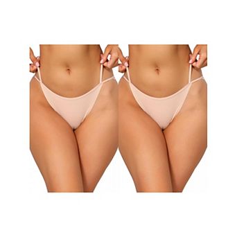 2 Packs Women's Low Waisted String Underwear High Cut Ice Slik Briefs Thongs