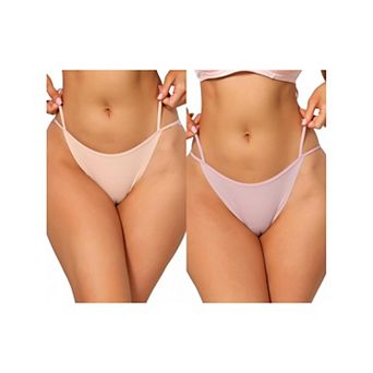 2 Packs Women's Low Waisted String Underwear High Cut Ice Slik Briefs Thongs