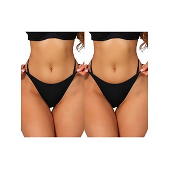 2 Packs Women's Low Waisted String Underwear High Cut Ice Slik Briefs Thongs