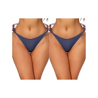2 Packs Women's Low Waisted String Underwear High Cut Ice Slik Briefs Thongs