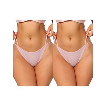 2 Packs Women's Low Waisted String Underwear High Cut Ice Slik Briefs Thongs