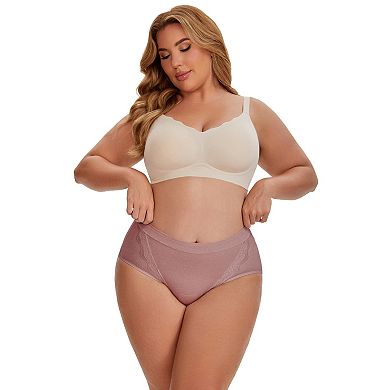 2 Packs Women's High Rise Cotton Underwear Full Coverage Lace Briefs