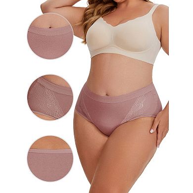2 Packs Women's High Rise Cotton Underwear Full Coverage Lace Briefs
