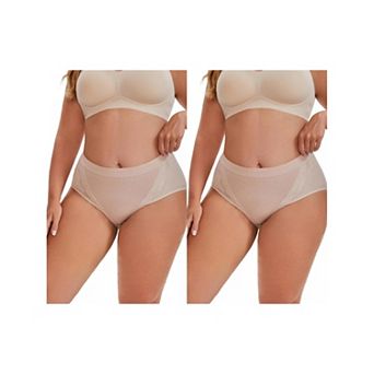 2 Packs Women's High Rise Cotton Underwear Full Coverage Lace Briefs