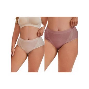 2 Packs Women's High Rise Cotton Underwear Full Coverage Lace Briefs