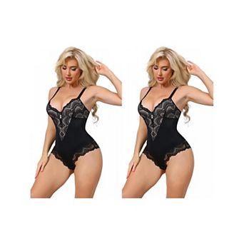 2 Packs Women's Lace Shapewear Bodysuit VNeck Push Up Camisole Shapewear Tummy Control Thong Leotard