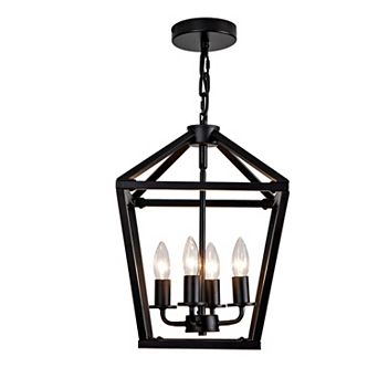 Loheer Farmhouse Lantern Chandelier 4-Light, 11.82x11.82x16 in Adjustable Dining Room Lighting