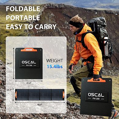 OSCAL PM 200W Foldable Solar Panel with High Efficiency Monocrystalline Cells for Outdoor Camping