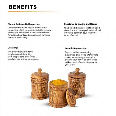 Handcrafted Wooden Canister Set, 3.7 Inch Kitchen Storage Jars & Base